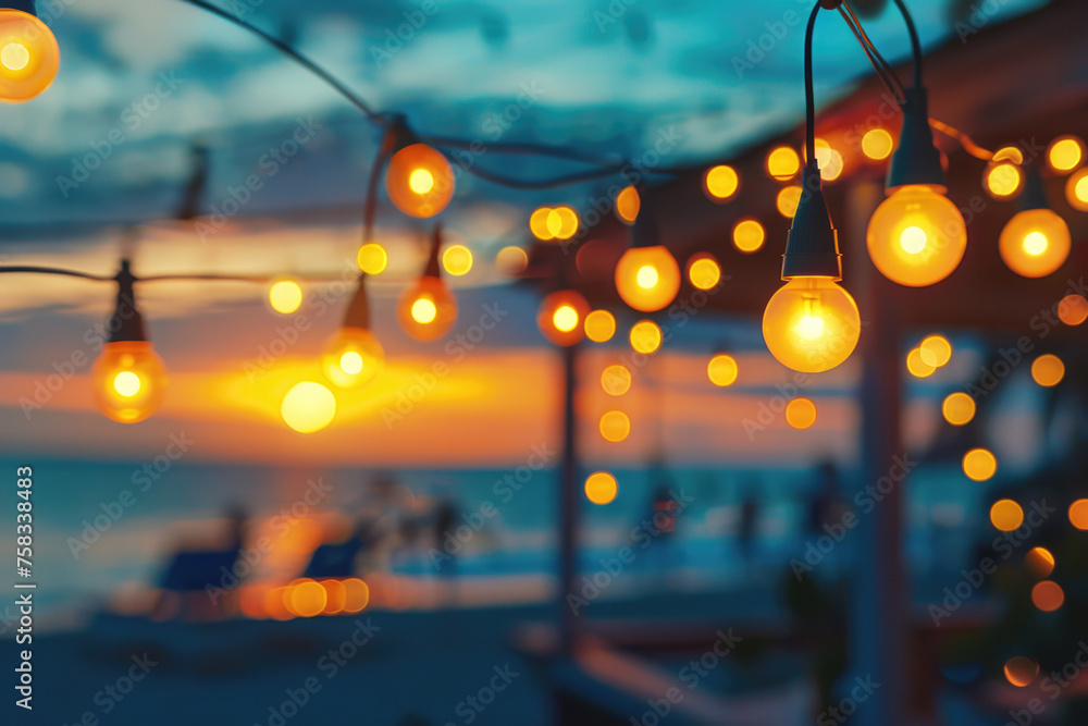 Poster A bunch of lights that are on a string. Ideal for festive occasions
