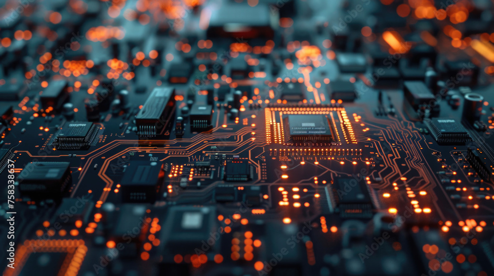 Poster detailed view of an electronic circuit board, ideal for technology concepts
