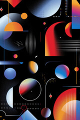 Obraz premium Abstract colorful shapes and lines on a black background. Suitable for graphic design projects