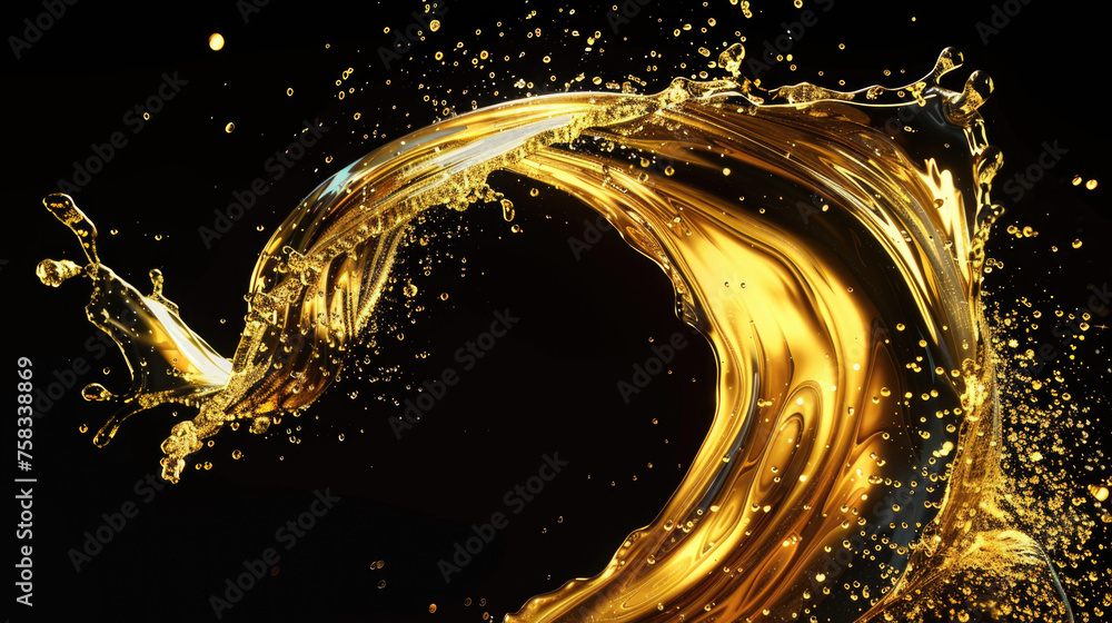 Poster a wave of liquid with a splash of gold. perfect for designs needing a touch of luxury