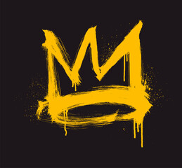 Spray painted graffiti yellow crown sign with drips. Graffiti drawing symbol isolated on white. Grunge bold crown with spray texture. © Anastasiia Hevko