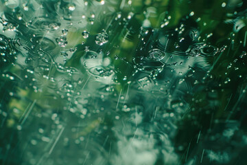 Close up of water droplets on a windshield, suitable for weather or transportation themes - obrazy, fototapety, plakaty