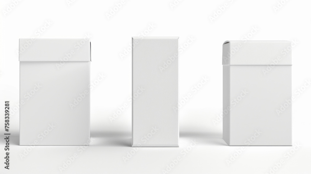 Poster three white boxes sitting next to each other. perfect for product display