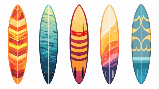 Vector modern colorful surfboard set on white backg