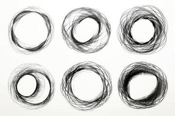Set of six black circles on a plain white background. Suitable for graphic design projects
