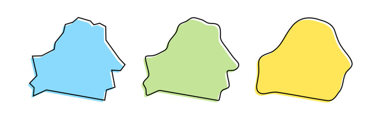 Belarus country black outline and colored country silhouettes in three different levels of smoothness. Simplified maps. Vector icons isolated on white background.