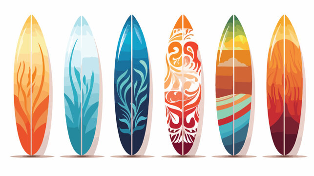 Vector modern colorful surfboard set on white backg