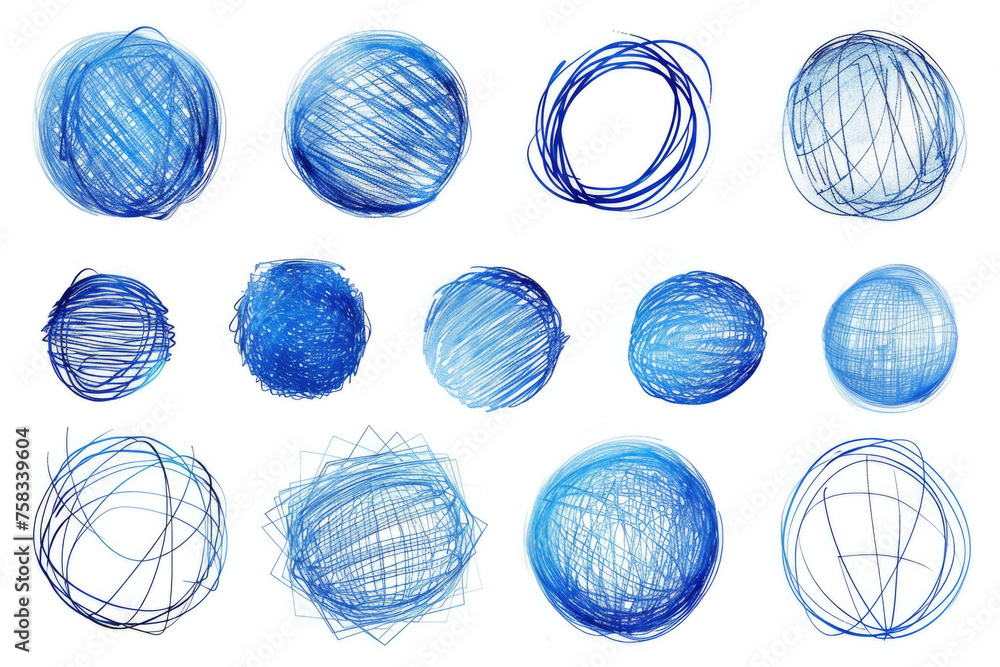 Poster abstract blue scribbles on a plain white background, suitable for various design projects