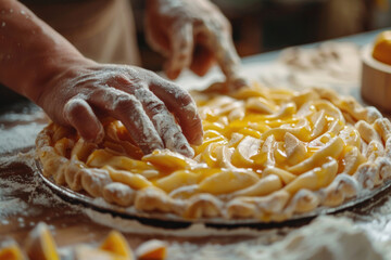 A person preparing a delicious orange pie. Perfect for food and cooking concepts