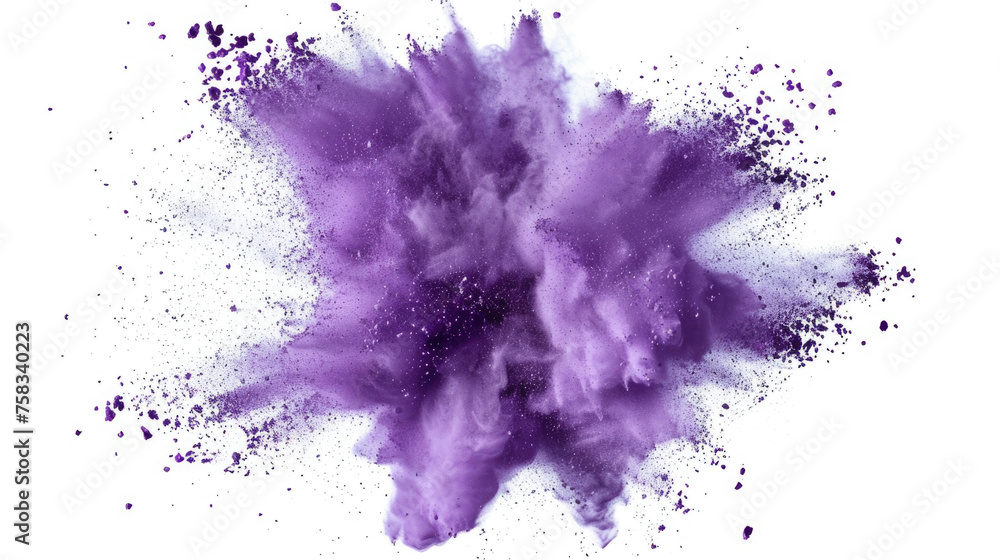 Poster Vibrant purple powder exploding against a clean white backdrop. Perfect for adding a pop of color to your design projects
