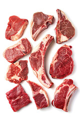 Fresh raw meat displayed on a clean white background. Suitable for food and cooking themes