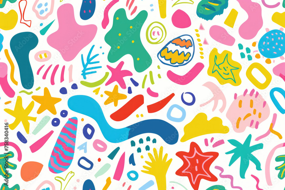 Poster various colored items scattered on a white background. suitable for a variety of projects