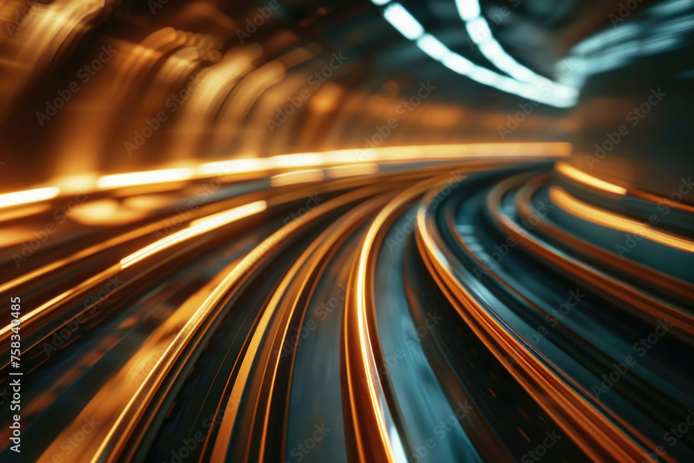 Poster Blurry image of a train passing through a tunnel. Suitable for transportation concepts