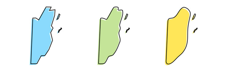Belize country black outline and colored country silhouettes in three different levels of smoothness. Simplified maps. Vector icons isolated on white background.
