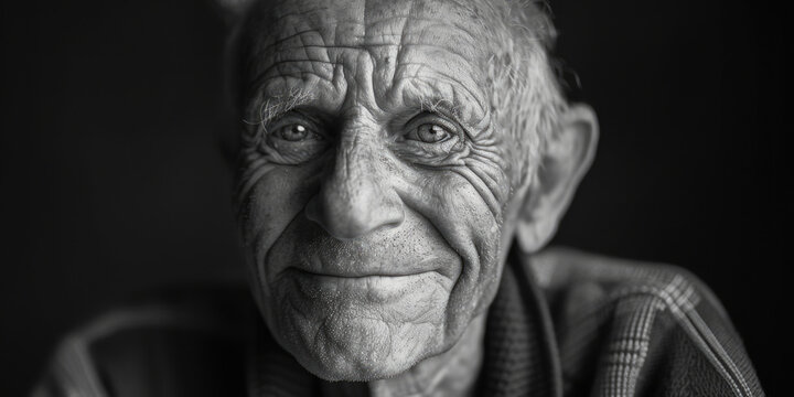 A monochrome image of an elderly man. Suitable for various projects