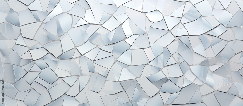 Poster a detailed shot of a stained glass window featuring a geometric pattern with triangles and rectangle