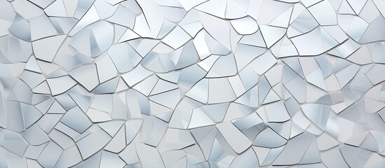 A detailed shot of a stained glass window featuring a geometric pattern with triangles and rectangles in electric blue colors
