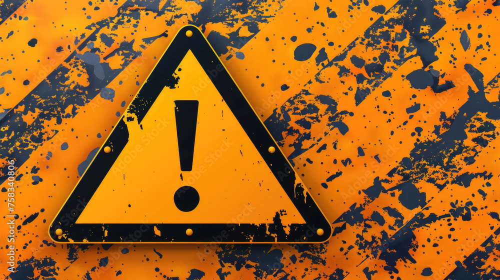 Poster a yellow and black warning sign on a rusted surface. suitable for safety and caution concepts