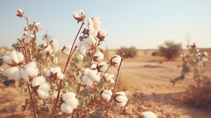Cotton farm harvesting. Organic, eco-friendly and sustainable practice for textile industry
