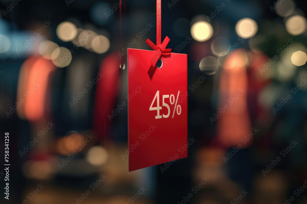 Poster a red price tag hanging from a red ribbon. perfect for marketing and sales concepts