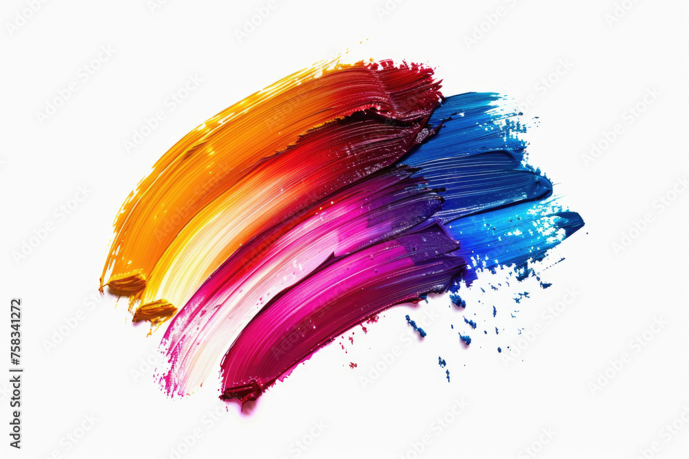 Poster multicolored paint stroke on a plain white backdrop. great for artistic projects