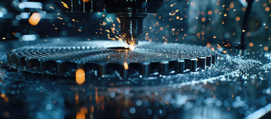 Machine cutting metal with sparks, suitable for industrial concepts