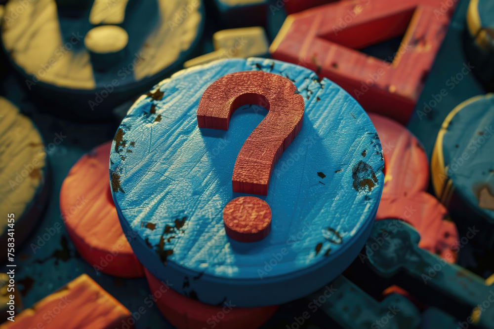 Aufkleber Close up of a wooden toy with a question mark, perfect for educational and problem-solving concepts