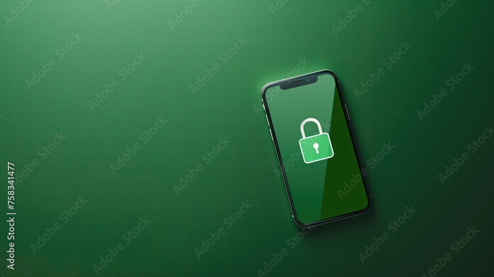 Poster a smartphone displaying a security lock icon on a green background