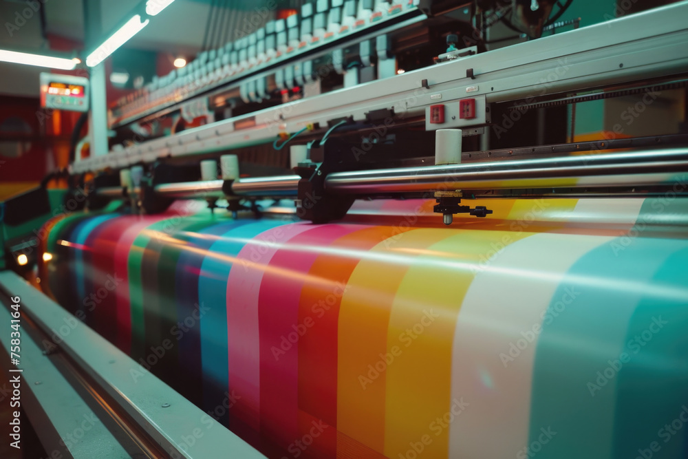 Poster A large multicolored machine in a factory, suitable for industrial concepts
