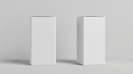 Two tall white boxes sitting next to each other. Suitable for packaging or storage concept