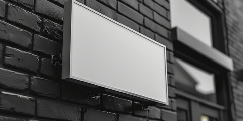 A black and white photo of a sign on a brick wall. Suitable for urban themed designs