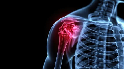 Gordijnen A shoulder pain on the shoulder area. Medical illustration style © piai