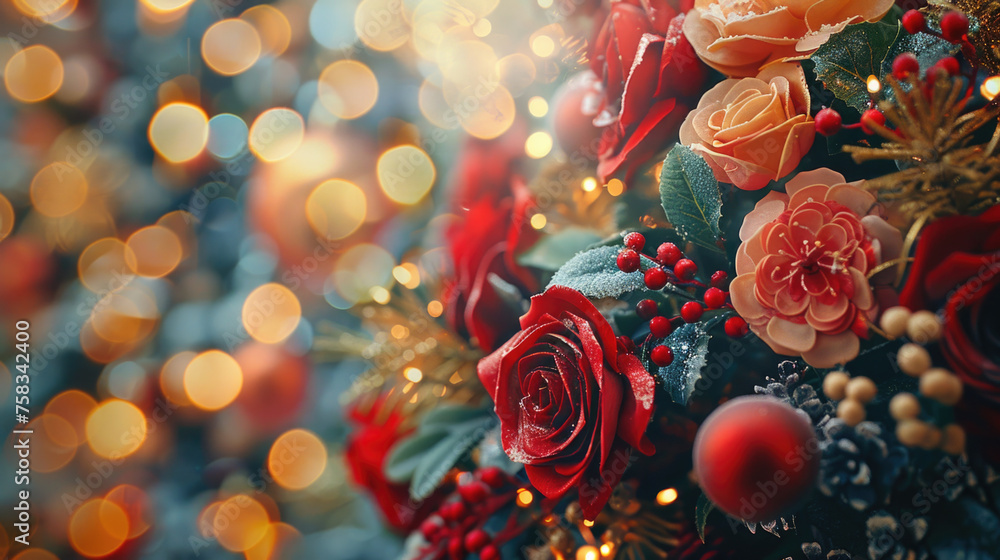 Poster close up of flowers with background lights. suitable for various designs