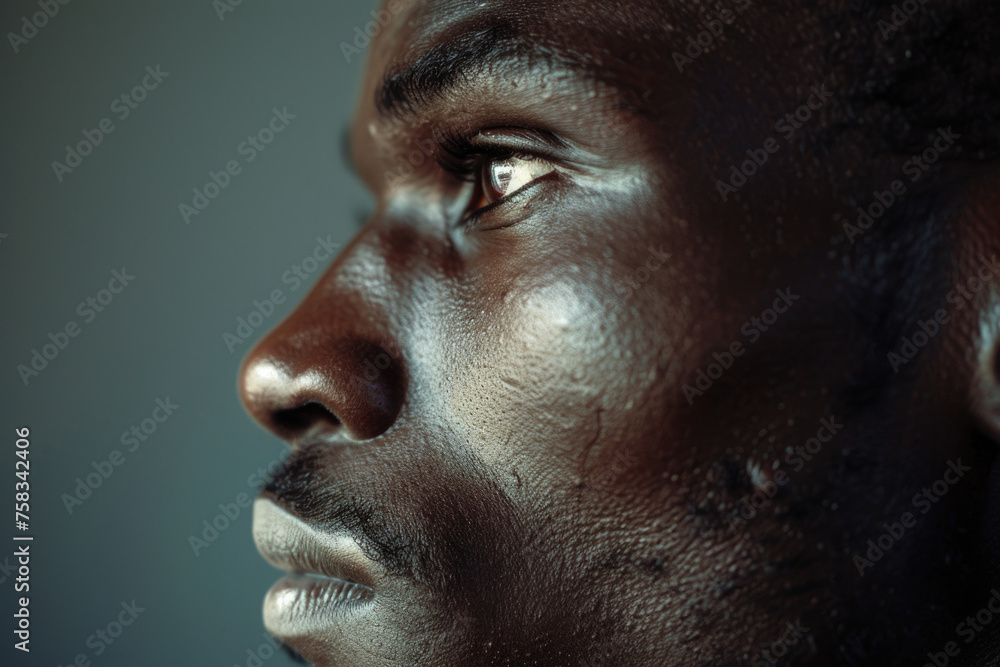 Poster close up of a man's face and eyes, suitable for various projects