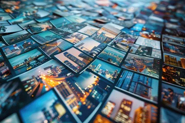 Fotobehang A bunch of postcards sitting on top of a table. Ideal for travel or communication concepts © Fotograf