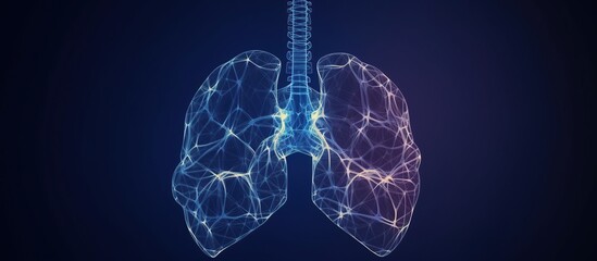 Futuristic transparent human lungs on dark blue background