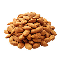 Almond full pieces lay isolated on Transparent background.
