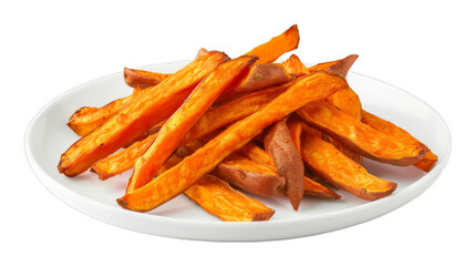 Sweet Potato Fries on a plate isolated on transparent png background. Generative ai 