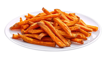 Sweet Potato Fries on a plate isolated on transparent png background. Generative ai 