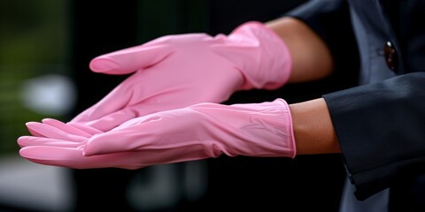 Care at Hand: Protective Pink Gloves Symbolize the Precision and Hygiene of Professional Service and Healthcare, Generative AI
