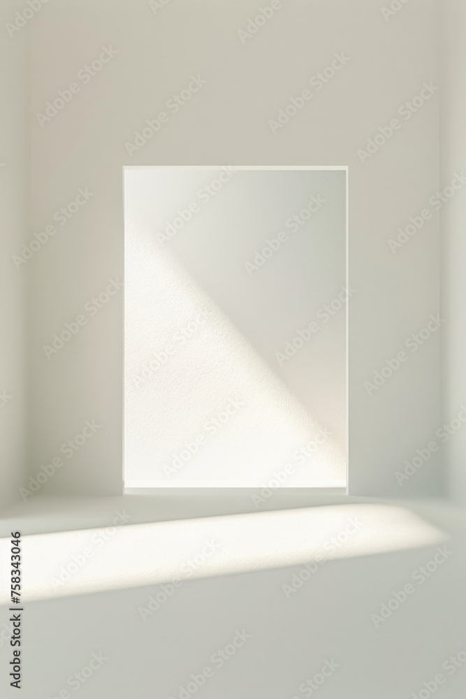 Poster A white square with light shining through in a room. Suitable for various design projects