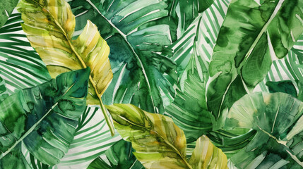 A vibrant painting of green leaves. Suitable for nature themes