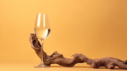 glasses and bottles containing wine and old wood on an orange background. - obrazy, fototapety, plakaty