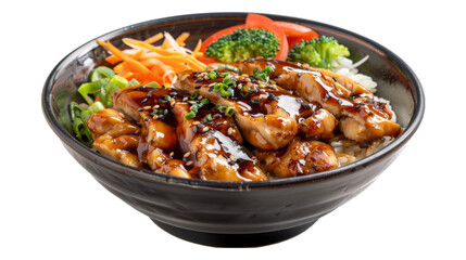 Teriyaki Chicken Rice Bowl isolated on transparent png background. Generative ai 