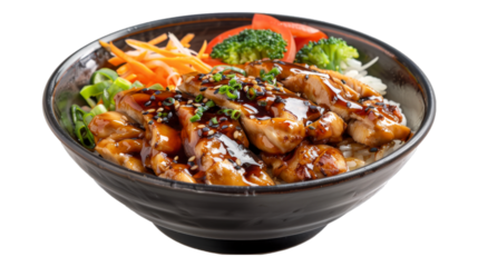 Teriyaki Chicken Rice Bowl isolated on transparent png background. Generative ai 