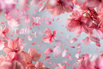 A beautiful bunch of pink flowers floating in the air. Perfect for spring and nature-themed designs