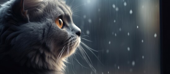 Grey Cat Gazing Out of Window with Soft Focus
