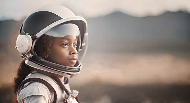 Black Girl dressed as an astronaut.