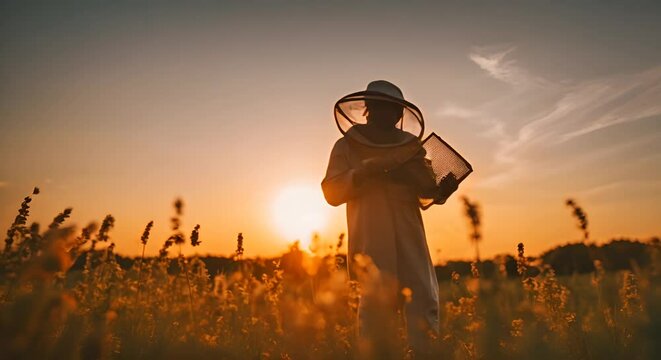 Beekeeper at sunset.