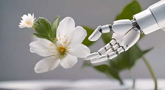 Robot hand picking a flower.